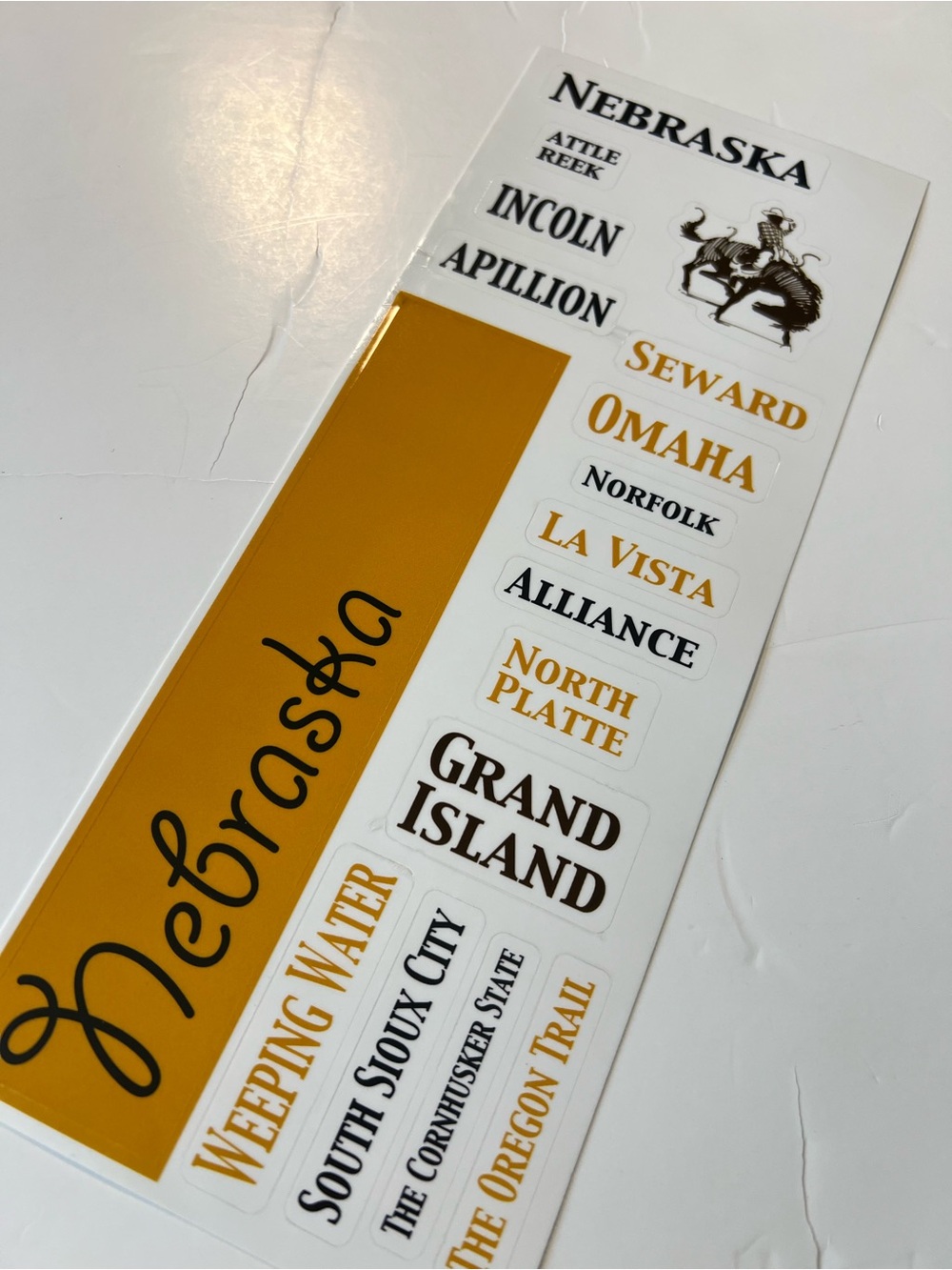 Nebraska Cities Decorative Decal Sticker Sheet - Mustard Yellow